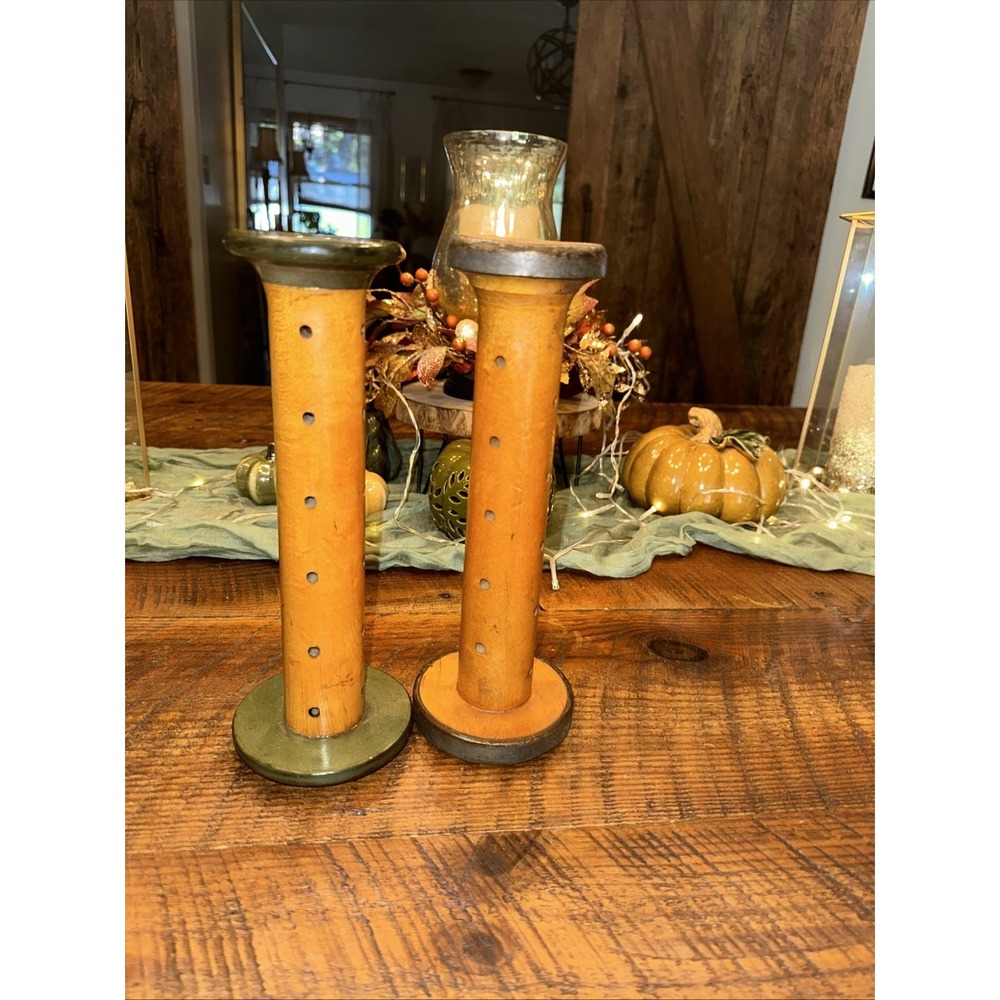 Pair‎ of Antique Wooden Spools, Turn of the Century